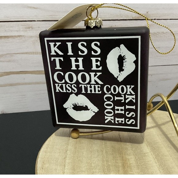 KISS THE COOK Glass Christmas Ornament - Picture 2 of 2